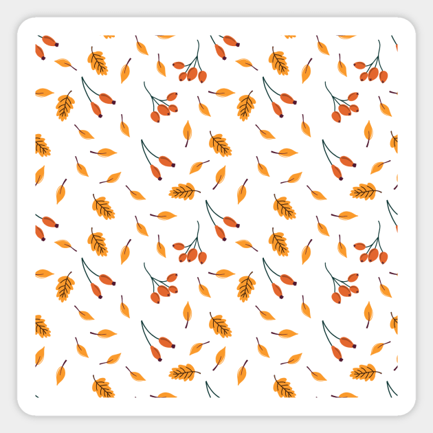 Pattern with autumn elements: falling leaves and berries. Sticker by DanielK